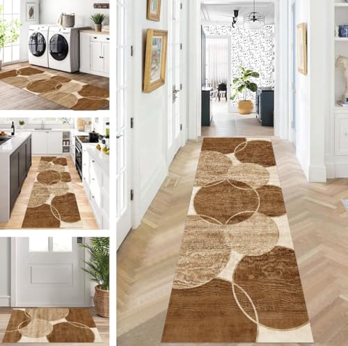 ZUZEKU Teppich Läufer Lang Karamellfarbe Flur Küche rutschfest waschbar Teppichmatten Modern Design Küchenläufer 60X150cm Küchenteppich Meterware Esszimmer Schlafzimmer Wohnzimmer Schmutzfangmatte von ZUZEKU