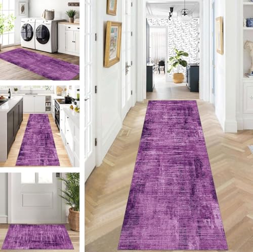 ZUZEKU Teppich Läufer Lang Lila Flur Küche rutschfest waschbar Teppichmatten Modern Design Küchenläufer 80X150cm Küchenteppich Meterware Esszimmer Schlafzimmer Wohnzimmer Schmutzfangmatte von ZUZEKU