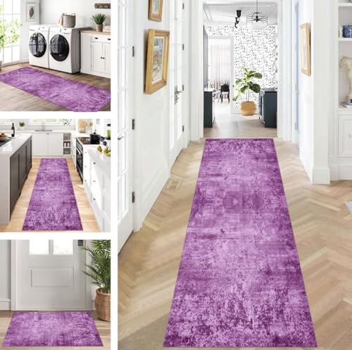 ZUZEKU Teppich Läufer Lang Lila Flur Küche rutschfest waschbar Teppichmatten Modern Design Küchenläufer 80X450cm Küchenteppich Meterware Esszimmer Schlafzimmer Wohnzimmer Schmutzfangmatte von ZUZEKU
