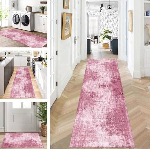 ZUZEKU Teppich Läufer Lang Rosa Flur Küche rutschfest waschbar Teppichmatten Modern Design Küchenläufer 120X500cm Küchenteppich Meterware Esszimmer Schlafzimmer Wohnzimmer Schmutzfangmatte von ZUZEKU