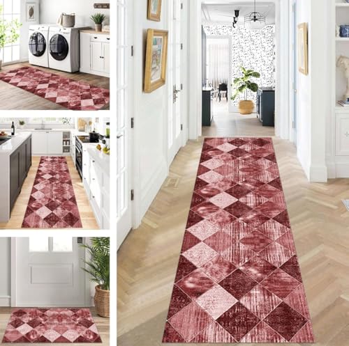 ZUZEKU Teppich Läufer Lang Rot Flur Küche rutschfest waschbar Teppichmatten Modern Design Küchenläufer 60X60cm Küchenteppich Meterware Esszimmer Schlafzimmer Wohnzimmer Schmutzfangmatte von ZUZEKU