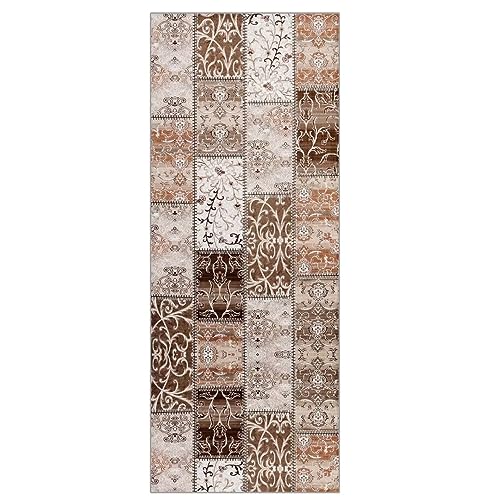 ZUZEKU Vintage Läufer Flur Küche Waschbar rutschfest 110X450cm Marokko Style Braun Lang Küchenteppich Flurteppich Teppich Fur Korridor Wohnzimmer Schlafzimmer Meterware Anpassbar von ZUZEKU