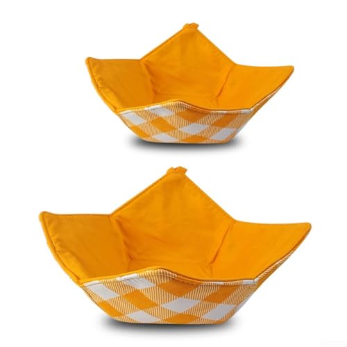 Cotton Bowl Cozies 2er-Pack, hitzebeständig, mikrowellengeeignet, rutschfeste Isoliermatten für heiße Gerichte, 4-Ecken-Design, Orange & Schwarz, 7,6 x 20,3 cm & 10,2 x 24,1 cm (Orange) von ZUZZEE