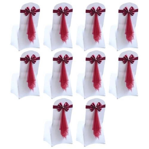 Elastische Stuhlschärpen mit Schleifen-Design, Tischläufer, Bänder für Hochzeit, Party, Bankett, Hotel, Innen- und Außenbereich, Feier, Dekoration, 10 Stück, Weinrot Elastische Stuhlschärpen mit Schleifen-Design, Tischläufer, Bänder für Hochzeit, Party, Bankett, Hotel, Innen- und Außenbereich, Feier, Dekoration, 10 Stück, Weinrot von ZUZZEE