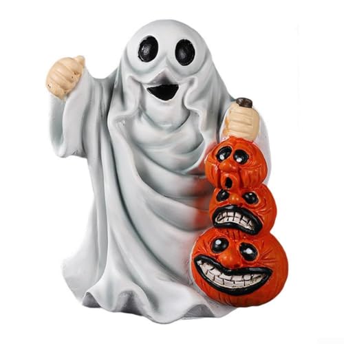 Halloween-Geister Kunstharz-Figuren-Set mit schwarzer Katze und Kürbis-Statue, niedliches gruseliges Ornament für drinnen und draußen, saisonale Heimdekoration, Kaminregal, Tischdisplay (C) von ZUZZEE