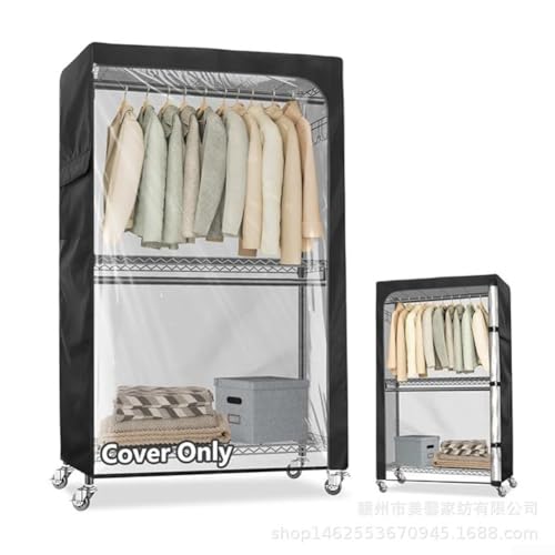 Kleiderstangen-Abdeckung für Kleiderständer, 210D Oxford-Gewebe, wasserdicht, staubdicht, Kleiderschrankschutz mit transparenter PVC-Vorderseite und Reißverschluss, Schwarz (114,3 x 45 x 204 cm) von ZUZZEE