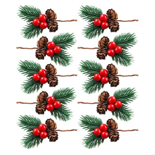Künstliche Kiefernspieße mit roten Beeren für Weihnachtsdekoration, Tannenzapfen Baumschmuck Urlaub DIY Bastelbedarf, 10 Stück Künstliche Kiefernspieße mit roten Beeren für Weihnachtsdekoration, Tannenzapfen Baumschmuck Urlaub DIY Bastelbedarf, 10 Stück von ZUZZEE