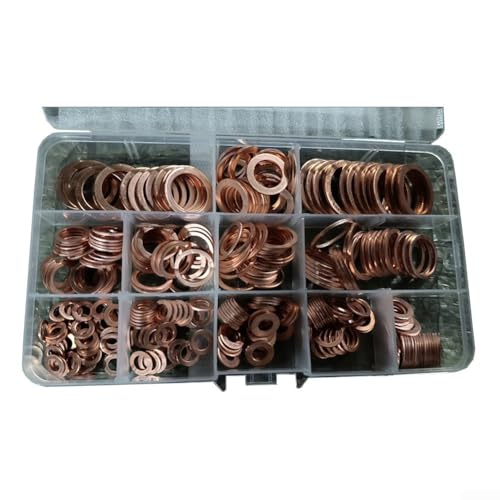 Kupfer-Unterlegscheiben, Sortiment für industrielle Hardware, Dichtungsring-Set mit Box, verschiedene Größen, M5-M22, 150–400 Stück (400 Stück) von ZUZZEE