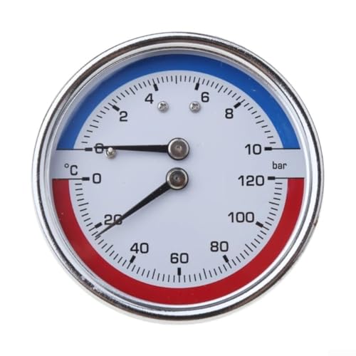 Temperatur-Manometer mit 2 Displays, 0-120 °C, 0-10 bar, Boiler-Messgerät für Fußbodenheizung, mit 60 mm Zifferblatt, G1/4, G1/2, G3/4 Gewindeoptionen (G1/4) von ZUZZEE