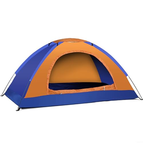 Tragbares Campingzelt mit Tragetasche für Rucksackreisen, Wanderausflüge, Doppeltür-Design, wetterfestes Oxford-Gewebe, Fiberglas-Stangen, 1–2 Personen, Outdoor-Unterschlupf (2 Personen, Orange) von ZUZZEE