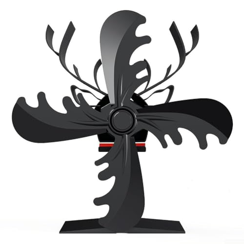 Wärmebetriebener Kaminventilator, Holzofenventilator, leise, thermoelektrisch, selbstbetrieben, Rentier-Design, Holzbrenner-Ventilator, Rentier-Design (schwarz) von ZUZZEE