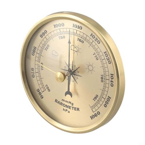 Zifferblatt Typ Barometer Wetterstation Thermometer Hygrometer Indoor Outdoor Forecaster Wandbehang Gold Metall 8,9 cm Durchmesser von ZUZZEE