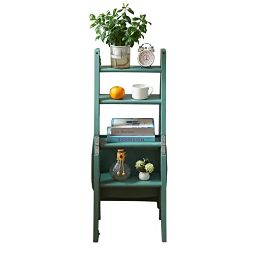 ZVALIEVYE Holzleiter Stuhl Klappleiter Hocker 4 Stufen Multifunktions Treppenstuhl Faltbar Haushalt Kletterleiter Tritthocker Schuhbank Blumenregal von ZVALIEVYE