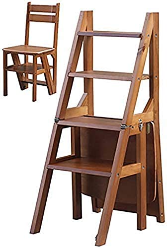 ZVALIEVYE Klappleiter aus Holz, Leiterhocker, Massivholz, Tritthocker, Zuhause, zweistufige Klappleiter, Küche, zweistufiger Gebrauch, dreistöckiger Tritthocker, Tritthocker (weiß)/Walnuss von ZVALIEVYE