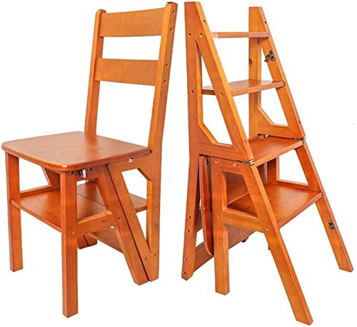 ZVALIEVYE Klapptreppe Massivholz Verformbar Leiter Hocker Multifunktional Flip Faltbar Design Tritthocker Haushalt Esszimmerstuhl Klappstuhl mit 4 Stufen (B)/B von ZVALIEVYE