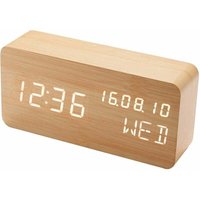 (Holzfarbe) Digitaler Wecker aus Holz mit LED-Klangsteuerung, Stromversorgung über zwei USB-Akkus, geräuschlose Holzuhr mit LED, Heimdekoration von ZVD