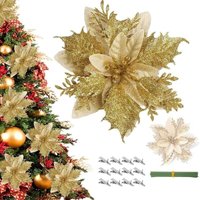 12 Weihnachtssternblüten, rote und goldene Deko-Weihnachtsblumen, glitzernde künstliche Weihnachtsblumen mit Clip und Stielen, gelb 12 Weihnachtssternblüten, rote und goldene Deko-Weihnachtsblumen, glitzernde künstliche Weihnachtsblumen mit Clip und Stielen, gelb von ZVD