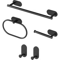 5-teiliger Handtuchhalter fürs Badezimmer, Badezimmer-Zubehör-Set ohne Bohren, 3M-Aufkleber und Bohr-Handtuchhalter für Badezimmer, Küche, Schwarz von ZVD