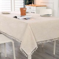 Beige, rechteckige Tischdecke, schmutzabweisend, waschbar, aus Baumwolle und Leinen, mit Quasten, Tischdecke mit Quasten, Tischwäsche für Geburtstag, Beige, rechteckige Tischdecke, schmutzabweisend, waschbar, aus Baumwolle und Leinen, mit Quasten, Tischdecke mit Quasten, Tischwäsche für Geburtstag, von ZVD