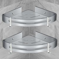 Eck-Duschregal, Badezimmerregal ohne Bohren, Dusch-Aufbewahrungskorb, Wandmontage, Aluminium-Duschregal, zweiteilige Aufbewahrungsbox, Silber (2 von ZVD