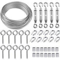 Edelstahl-Hängeseil-Set, 30 m/2 mm beschichtetes Edelstahlkabel mit M5-Spannschlössern, 2 mm Drahtseil-Set für Kletterpflanzen, Wäscheleine, von ZVD