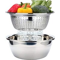 ZVD - Edelstahlsieb mit Schüssel - Edelstahlsieb zum Abspülen von Gemüse, Salat, Obst, Nudeln, Reis - stapelbar, 26 cm von ZVD