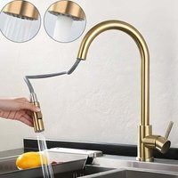 Goldener Küchenhahn mit ausziehbarer Brause, moderner Einhebel-Küchenmischhahn aus Edelstahl, gebürstetes Gold von ZVD