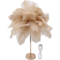 Kreative weiße Straußenfeder-Tischlampe, Nachttischlampe, luxuriöser und eleganter Lampenschirm, Nachtlicht, Tischbeleuchtung, wiederaufladbar, von ZVD