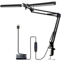 LED-Schreibtischlampe, Schreibtischlampe mit zwei Köpfen, 5 Farbmodi, 5 Helligkeitsstufen, flexibler Schwanenhals und platzsparende Klemmlampe, LED-Schreibtischlampe, Schreibtischlampe mit zwei Köpfen, 5 Farbmodi, 5 Helligkeitsstufen, flexibler Schwanenhals und platzsparende Klemmlampe, von ZVD