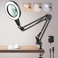 Lupe mit Licht und Ständer, 2 in 1 8-fache Echtglaslupe, Schreibtischlampe und Clip, Touch-Steuerung, 3 Modi, LED, stufenlos dimmbar, beleuchtete von ZVD