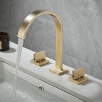 Separates 3-Loch-Waschtischarmatur-Set – Messingkorpus – Zweigriffarmatur, Modell B, gebürstetes Gold Separates 3-Loch-Waschtischarmatur-Set – Messingkorpus – Zweigriffarmatur, Modell B, gebürstetes Gold von ZVD