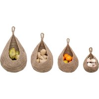 Set aus 4 tropfenförmigen hängenden Aufbewahrungskörben, handgewebter Jute-Speisekammer-Organizer, Boho-hängender Obst- und Gemüsekorb von ZVD