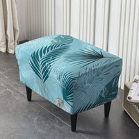 Stück (Seeblaue Blätter) Ottomanenbezug, rechteckig, dehnbar, Pouf-Bezüge, Fußhockerbezug, Möbelschutz, Hockerbezug mit elastischer Unterseite, von ZVD