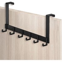Türhaken aus Edelstahl – Garderobenleiste mit 6 Haken – ohne Bohren – passend für Türen (4,1–4,5 cm), Schwarz von ZVD