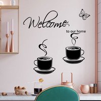 Wandtattoo mit Schmetterlings-Kaffeemotiv, moderne Wanddekoration für Wohnzimmer, Schlafzimmer, Küche, Büro von ZVD