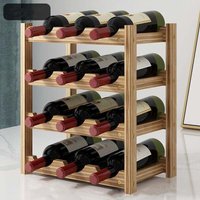 Weinregal, horizontaler Flaschenhalter, 4 Ebenen für 12 Holzflaschen, Weinflaschenregal, Maße 33,5 x 22,3 x 39,5 cm, Flaschenhalter, Kiefernholz von ZVD
