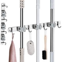 2 Pièces Porte-Balai Mural en Inox, Support avec 3 Emplacements et 4 Crochets pour Cuisine et Garage - ZVD von ZVD
