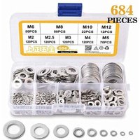 ZVD-684-teiliges Unterlegscheiben-Sortiment aus Edelstahl, flache Sicherungsscheiben aus Metall, 9 Größen für Sanitär, Fabriken, Reparaturen – M2 ZVD-684-teiliges Unterlegscheiben-Sortiment aus Edelstahl, flache Sicherungsscheiben aus Metall, 9 Größen für Sanitär, Fabriken, Reparaturen – M2 von ZVD
