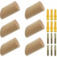 ZVD 6er Set Kleiderhaken aus Holz, Naturholz Wandhaken 3x6cm, Buchenhaken 45° Bügelhaken für Kleidung Schal Hut Tasche - Maximale Tragkraft 15kg von ZVD