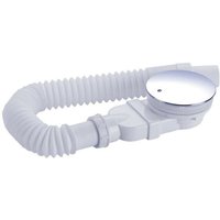 ZVD Duschablauf 90 mm, extra flach, Ablaufloch für Duschwanne, Siphon mit Anti-Geruchssystem, Haarsieb, flexibler Schlauch, Chromabdeckung, weiß, von ZVD