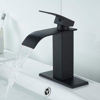 ZVD - Mattschwarzer Wasserfall-Waschtischmischer – moderner Stil, 1 oder 3 Löcher, massives Messing, mit Montageplatte von ZVD