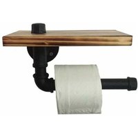 ZVD - Retro Design Toilettenpapierrollenhalter Metallrohr Regal Aufbewahrungsset mit Holztablett Schwarz von ZVD
