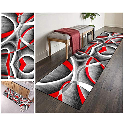 ZVEZVI Teppich Läufer Flur Korridor Küche Grau und Rot rutschfest Waschbar 80x400cm Bunter Vintage Kücheläufer Teppichläufer Polyester Meterware Anpassbar (Color : Color#1, Size : 80x400cm) von ZVEZVI