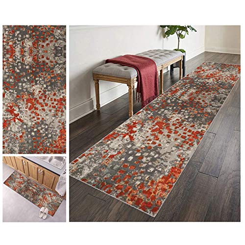 ZVEZVI Teppich Läufer Flur Korridor Küche Grau und Rot rutschfest Waschbar Bunter 80×100cm Vintage Kücheläufer Teppichläufer Polyester Meterware Anpassbar (Size : 80×100cm) von ZVEZVI