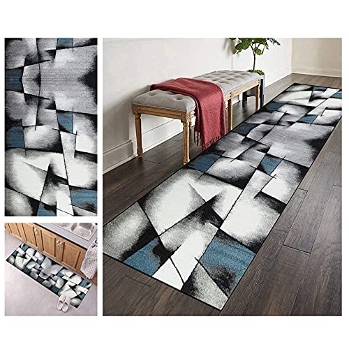 ZVEZVI Teppich Läufer Flur Küche Blau Grau und Schwarz Geometrisches Muster 40x90cm Bunter Modern rutschfest Waschbar Vintage Kücheläufer Teppichläufer Polyester Meterware Anpassbar ZVEZVI Teppich Läufer Flur Küche Blau Grau und Schwarz Geometrisches Muster 40x90cm Bunter Modern rutschfest Waschbar Vintage Kücheläufer Teppichläufer Polyester Meterware Anpassbar von ZVEZVI