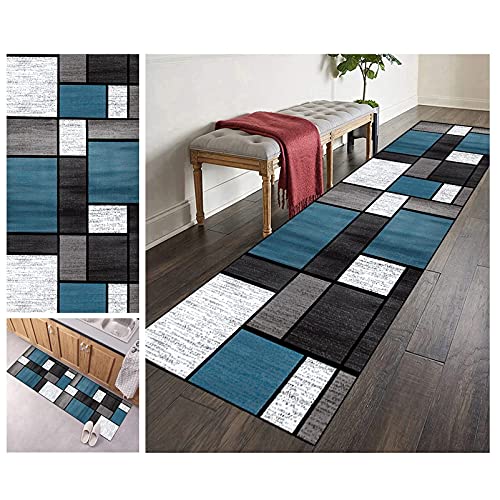 ZVEZVI Teppich Läufer Flur Küche Blau Grau und Schwarz Geometrisches Muster 50x200cm Bunter Modern rutschfest Waschbar Vintage Kücheläufer Teppichläufer Polyester Meterware Anpassbar ZVEZVI Teppich Läufer Flur Küche Blau Grau und Schwarz Geometrisches Muster 50x200cm Bunter Modern rutschfest Waschbar Vintage Kücheläufer Teppichläufer Polyester Meterware Anpassbar von ZVEZVI