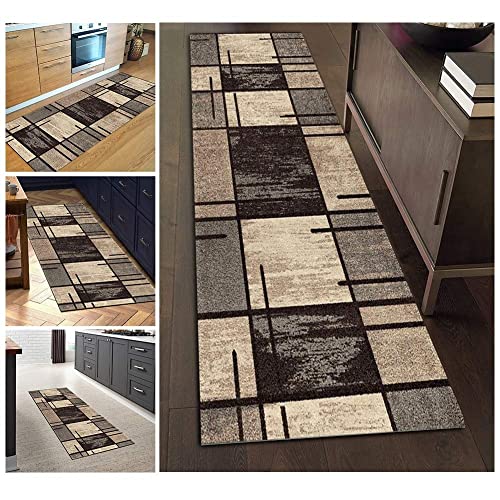ZVEZVI Teppich Läufer Flur Küche rutschfest Waschbar Braun und Grau Geometrische Muster 40x80cm Bunter Modern rutschfest Waschbar Vintage Kücheläufer Teppichläufer Polyester Meterware Anpassbar von ZVEZVI