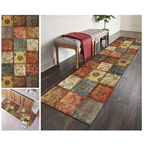 ZVEZVI Teppich Läufer Flur Küche rutschfest Waschbar Bunter Vintage Boho 120×240cm Kücheläufer Teppichläufer Polyester Meterware Anpassbar (120×240cm) von ZVEZVI