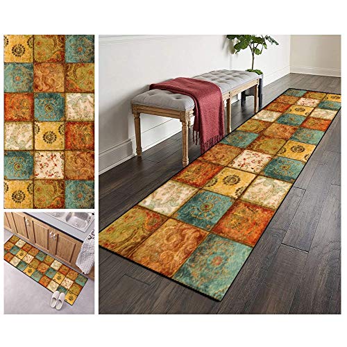 ZVEZVI Teppich Läufer Flur Küche rutschfest Waschbar Bunter Vintage Boho 140×450cm Kücheläufer Teppichläufer Polyester Meterware Anpassbar (Size : 140×450cm) von ZVEZVI