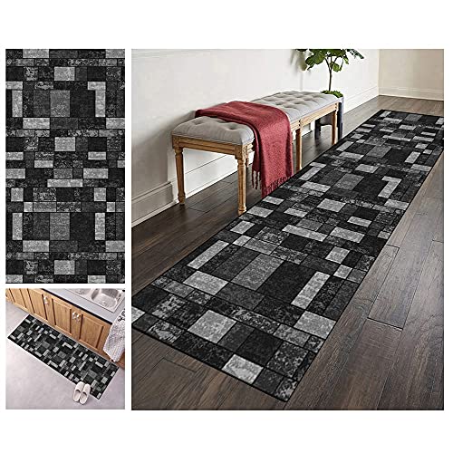 ZVEZVI Teppich Läufer Flur Küche rutschfest Waschbar Grau 70X100CM Vintage Meterware, Teppichläufer Kücheläufer Polyester Anpassbar von ZVEZVI